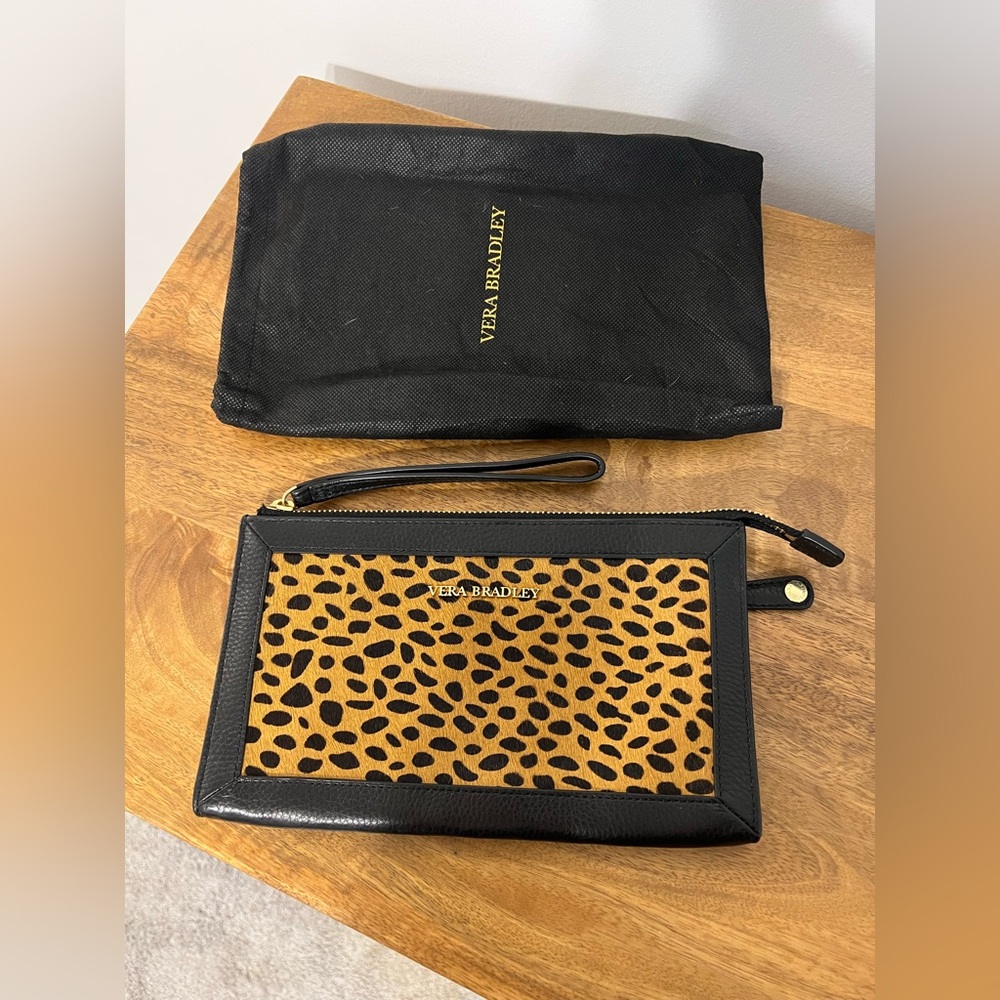 Vera Bradley Calf Hair Wristlet with Cheetah and Genuine Leather with Dust-bag